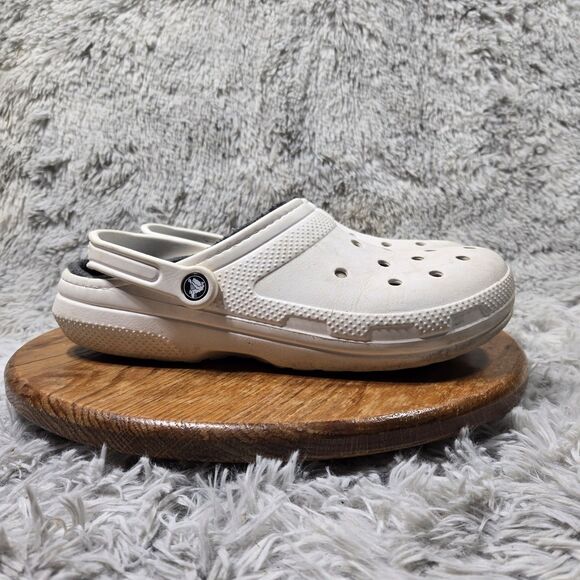 CROCS Unisex Classic Mens Size 11 W13 Faux Fur Fuzz Lined White Clogs 203591 - Picture 2 of 8